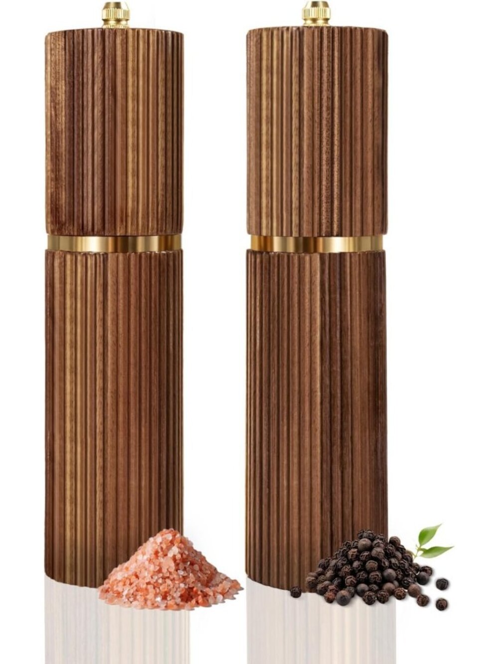 2 Pack Acacia Wood Salt & Pepper Grinder Set - Stylish 8-Inch Mills for Kitchen